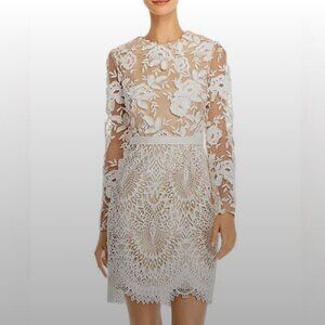 Monique Lhuillier White and Cream Floral Lace Dress bridal rehearsal dinner